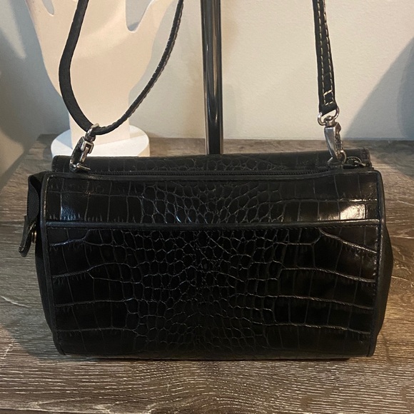 Brighton Black Crocodile Embossed Leather Crossbody Wallet Bag Silver Accents - Picture 2 of 13
